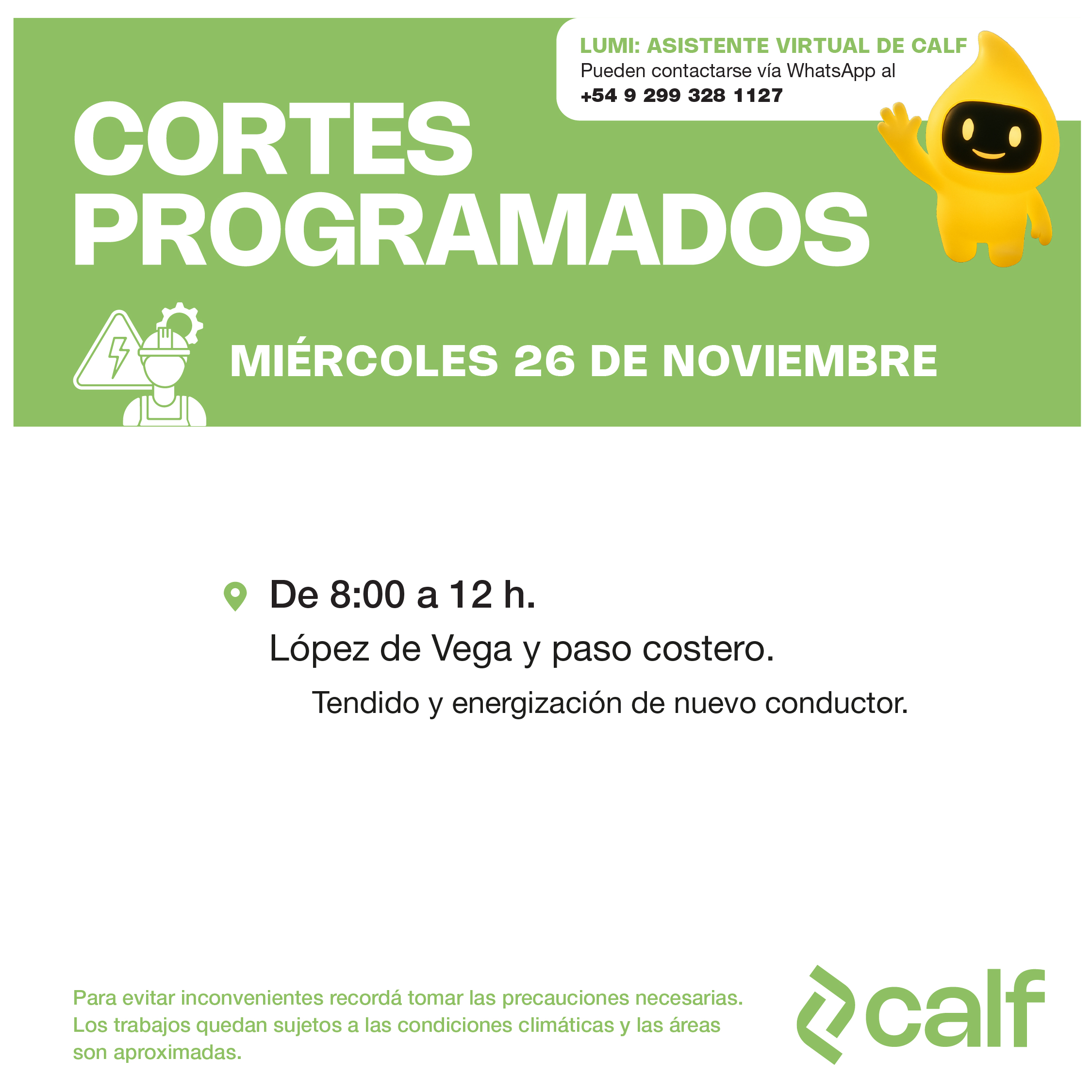 Lee más sobre el artículo Obras programadas para el miércoles 26-11
