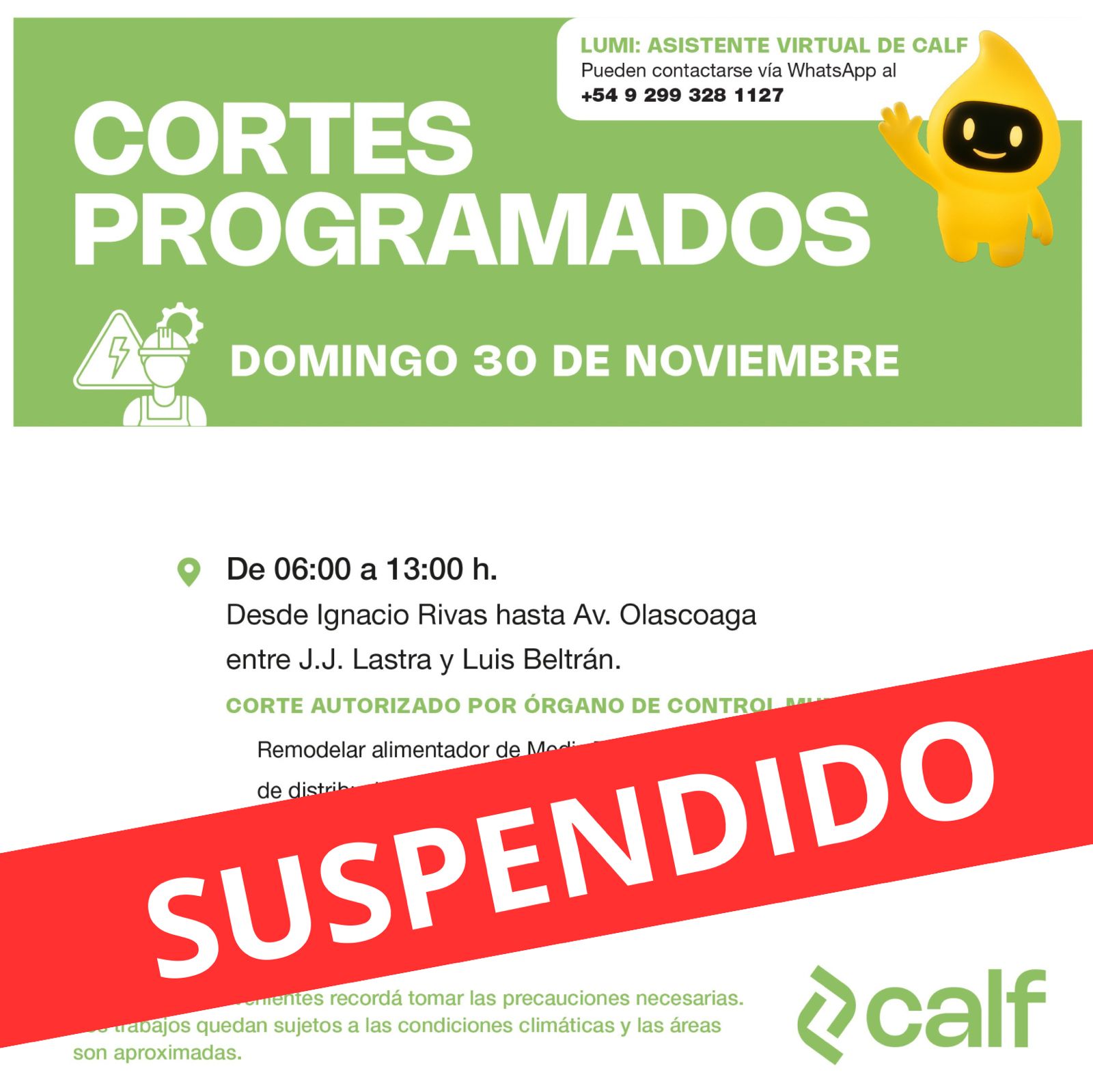 Lee más sobre el artículo Suspendido trabajo de este domingo 30-11