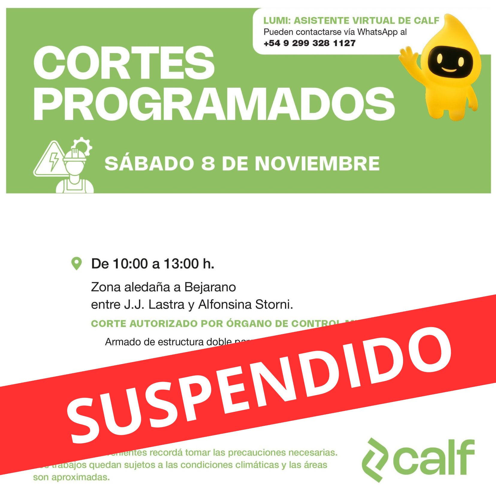 Lee más sobre el artículo Suspendido el corte de este sábado