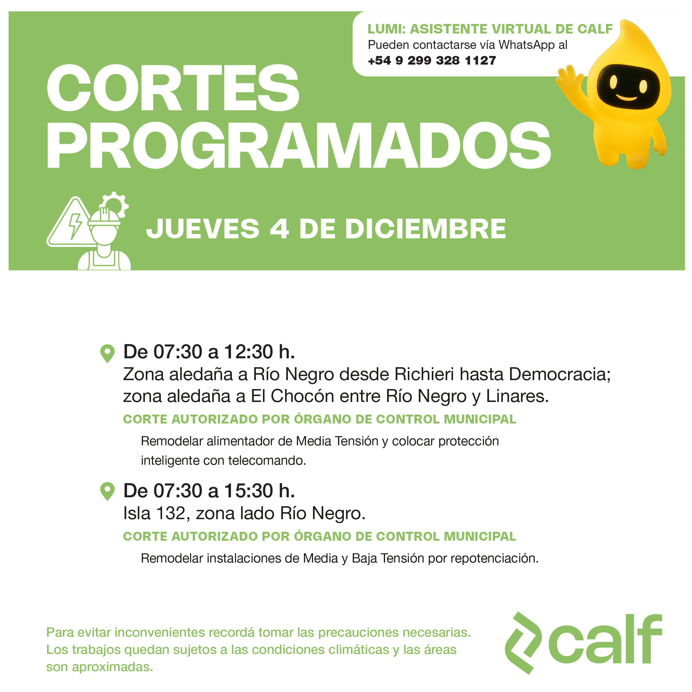 Lee más sobre el artículo Obras para este jueves