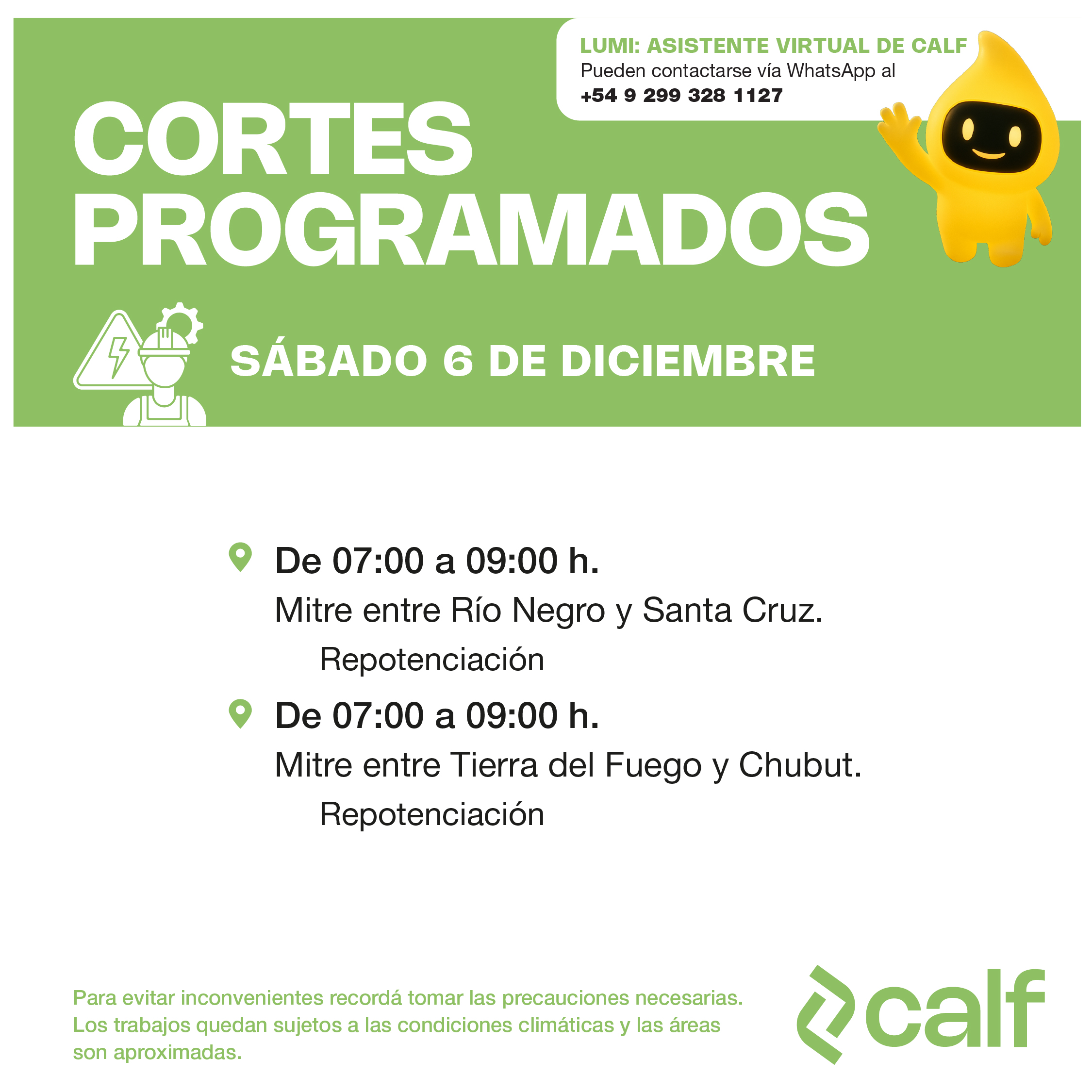 Lee más sobre el artículo Sábado con trabajos programados