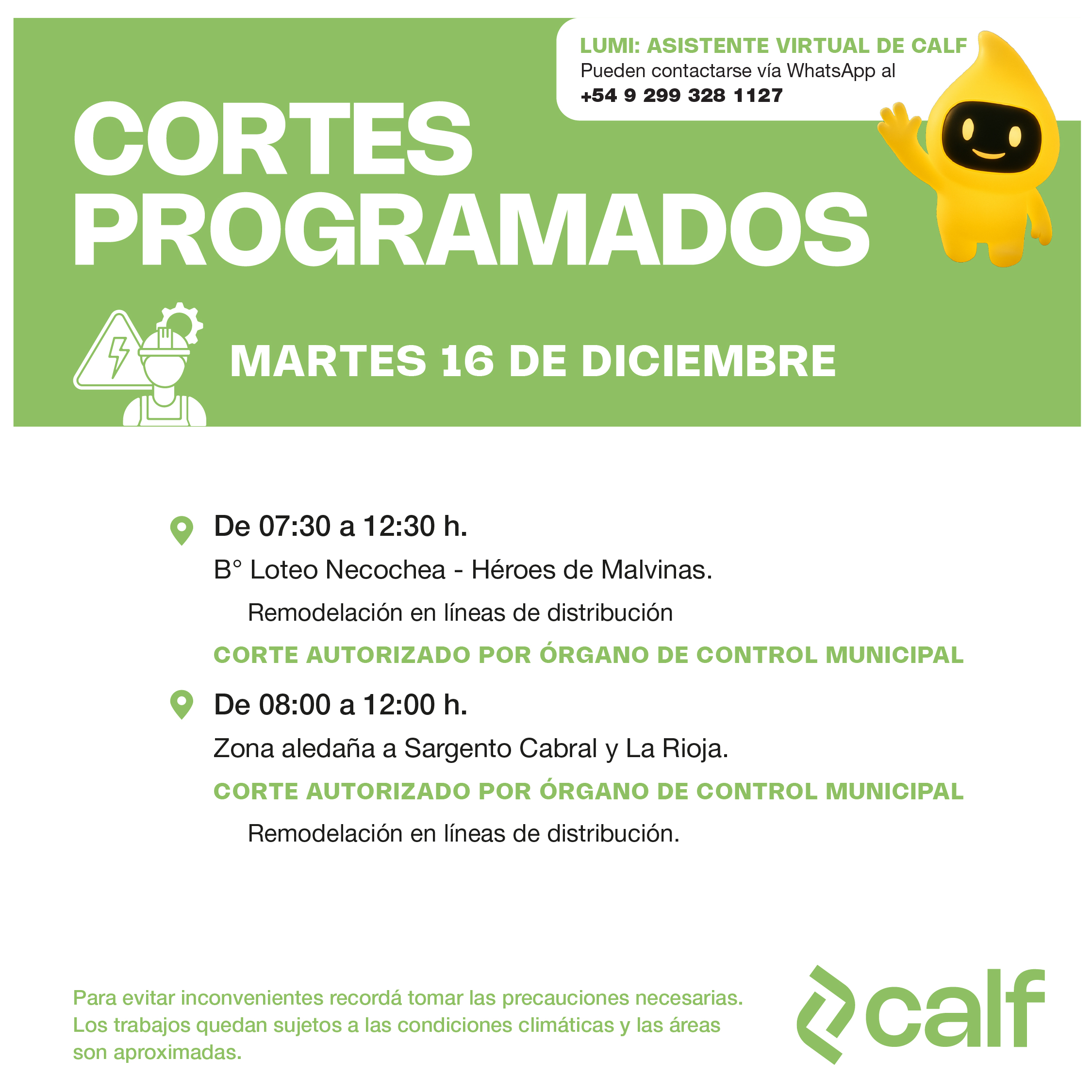 Lee más sobre el artículo Tareas programadas para este martes