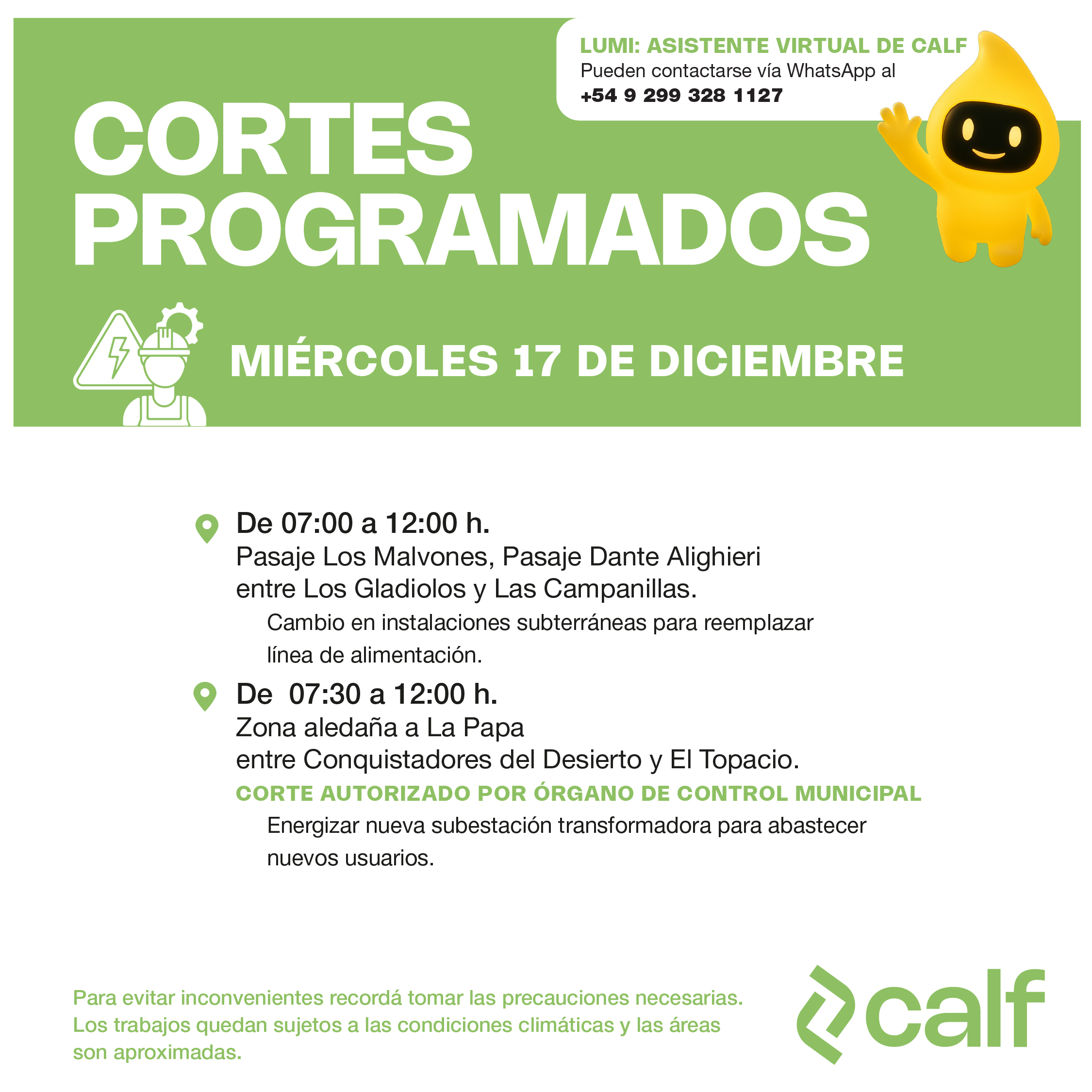 Lee más sobre el artículo Miércoles con trabajos programados