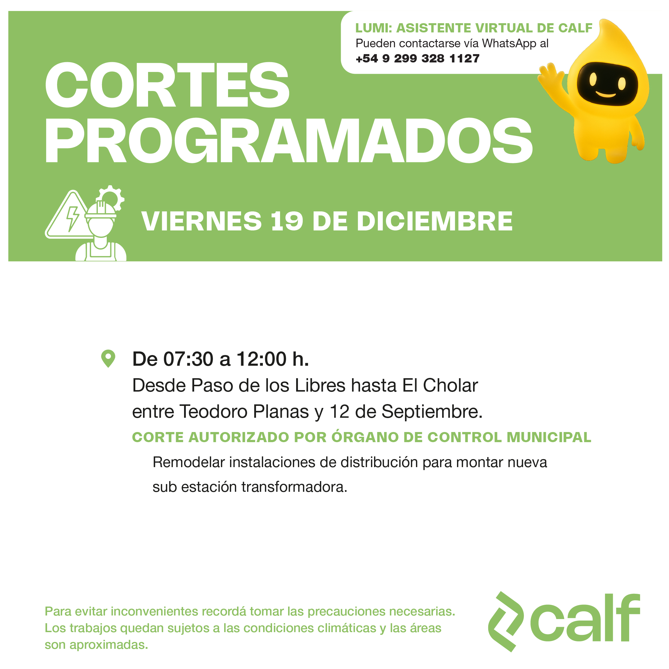 Lee más sobre el artículo Obras programadas para el viernes 19-12
