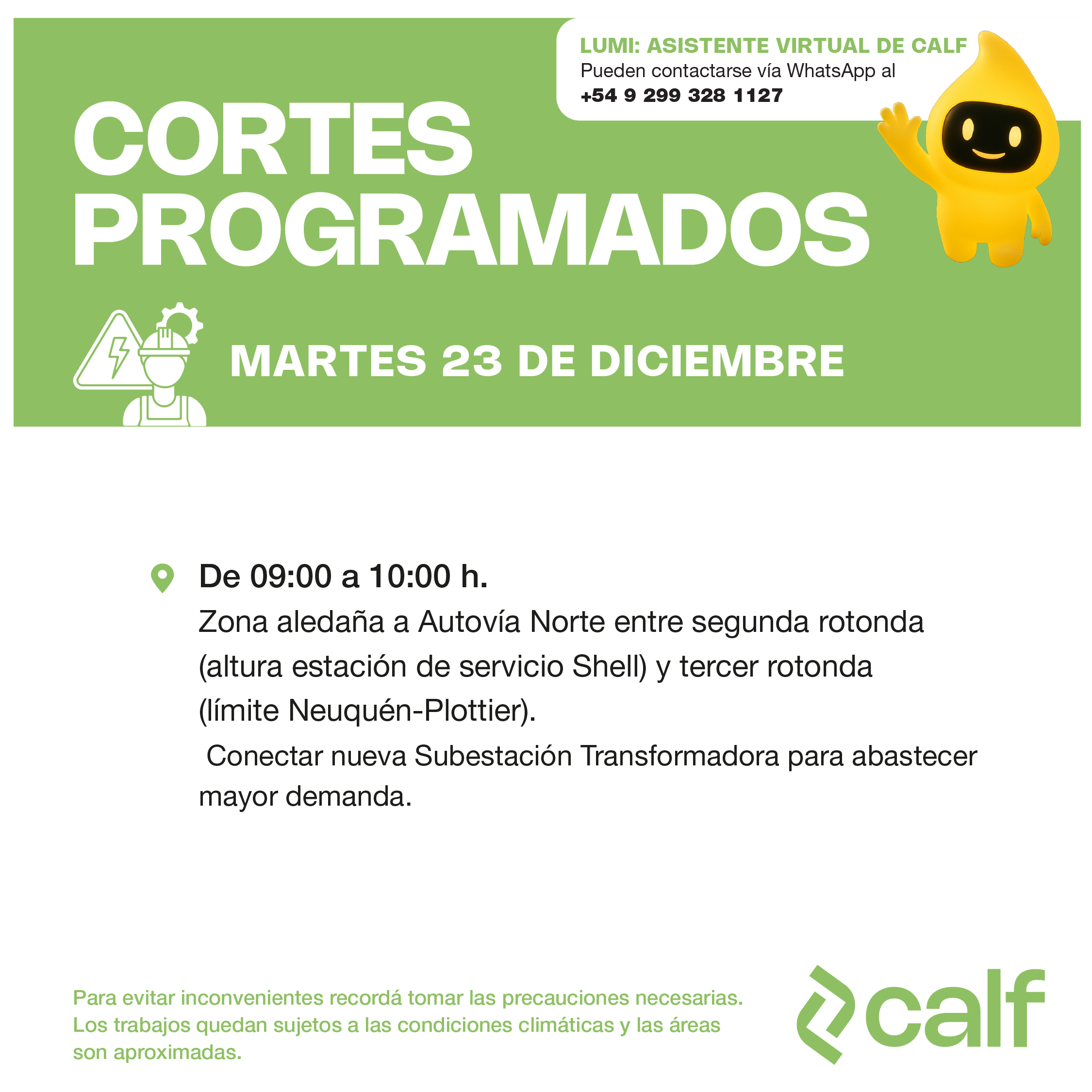 Lee más sobre el artículo Trabajos programados para el martes 23/12