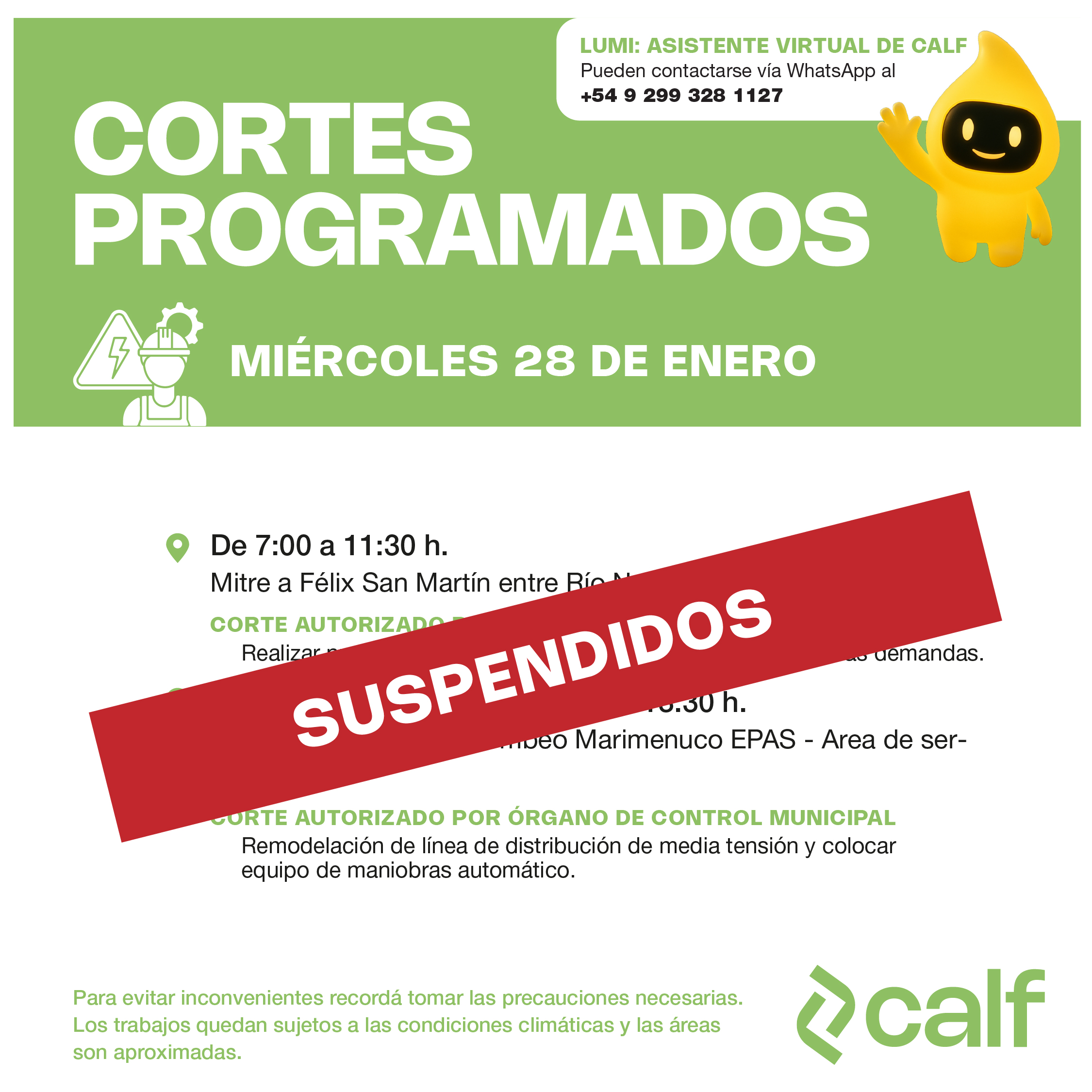 Lee más sobre el artículo Trabajo de este miércoles suspendido
