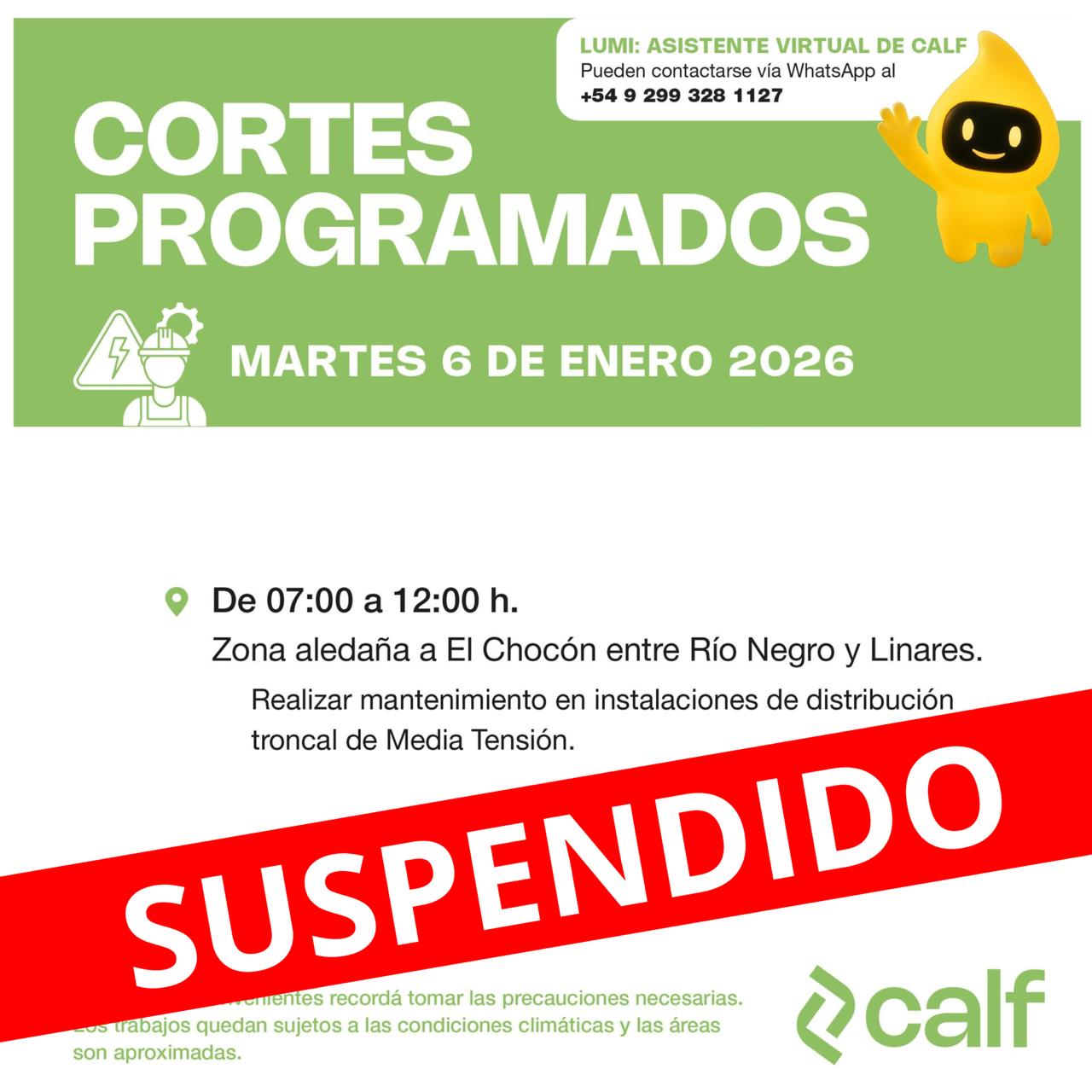 Lee más sobre el artículo Suspendido el corte de este martes