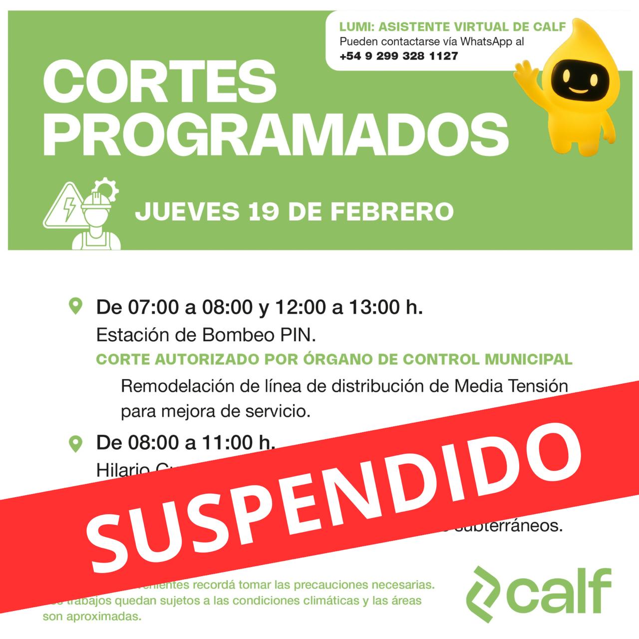 Lee más sobre el artículo Corte Suspendido de este jueves 19-2