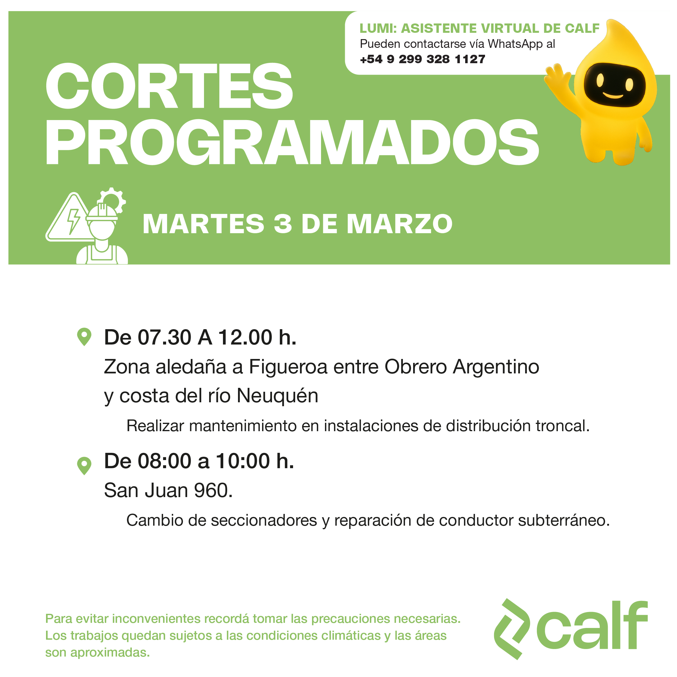 Lee más sobre el artículo Trabajos pare este martes