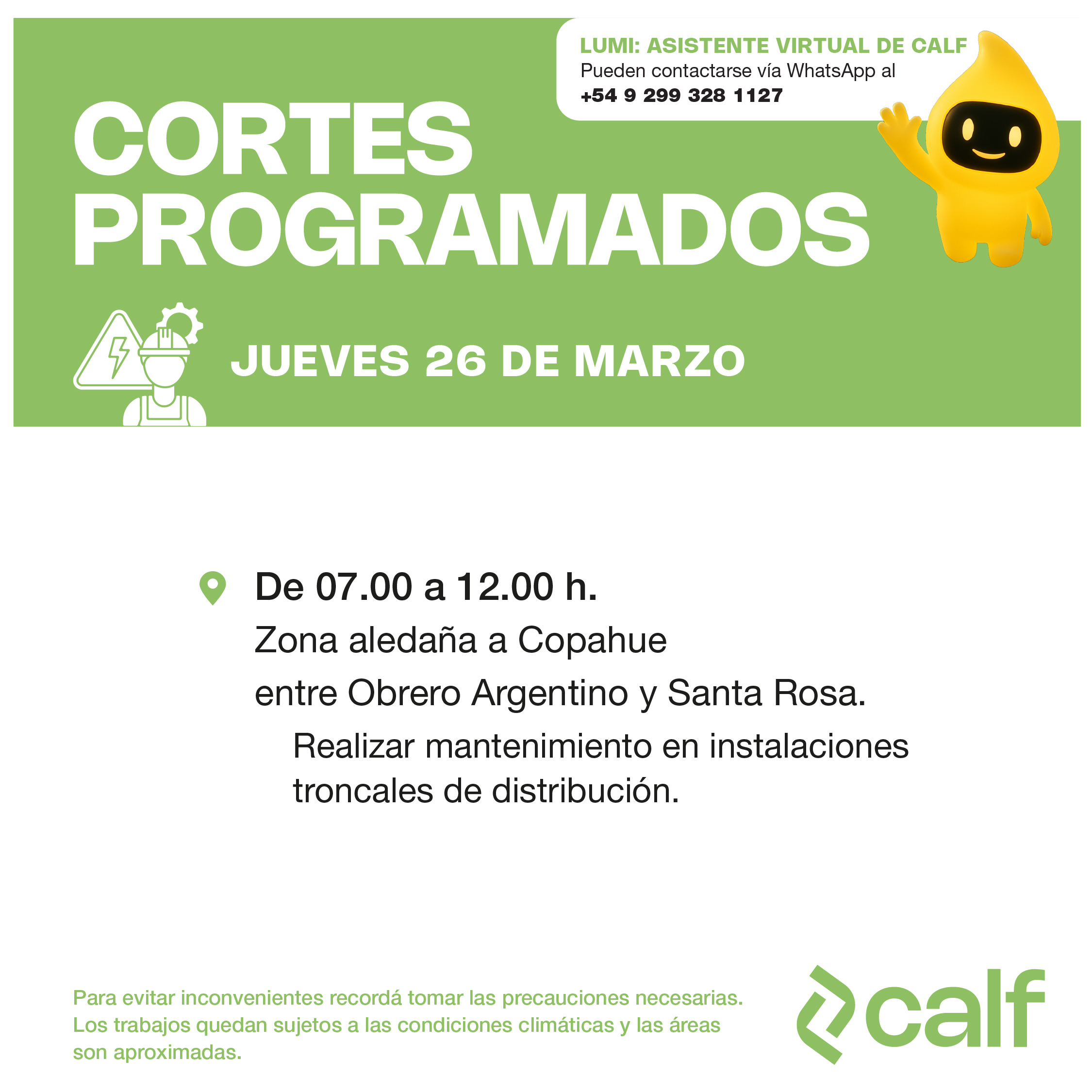 Lee más sobre el artículo Obras proyectadas para el jueves 26-3