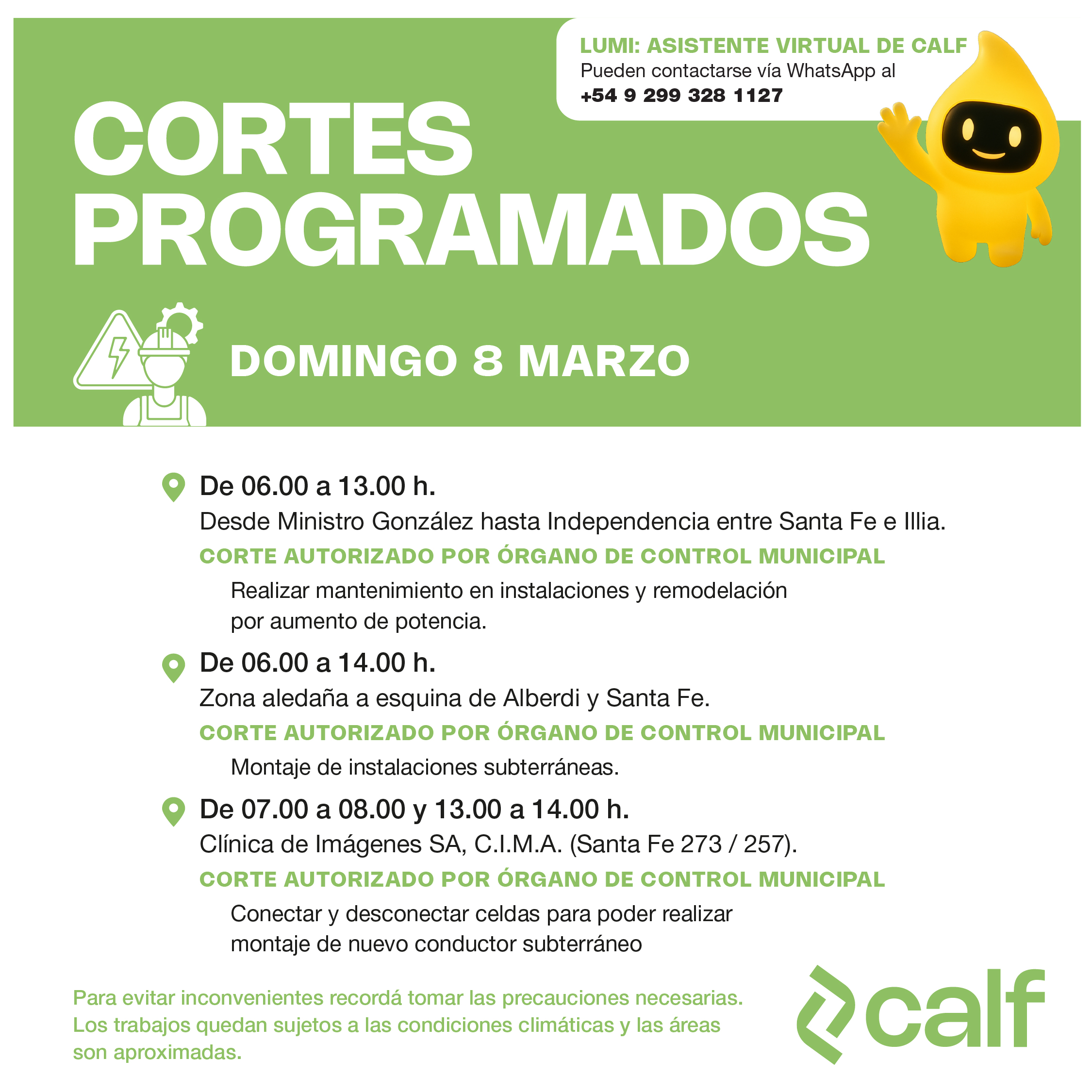 Lee más sobre el artículo Trabajos programados para el domingo 8/3