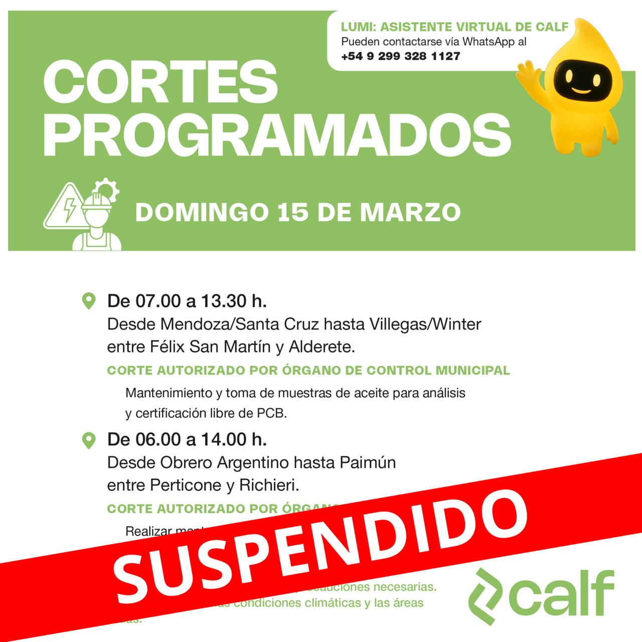 Lee más sobre el artículo Por cuestiones climáticas suspendido Corte Programado para este domingo