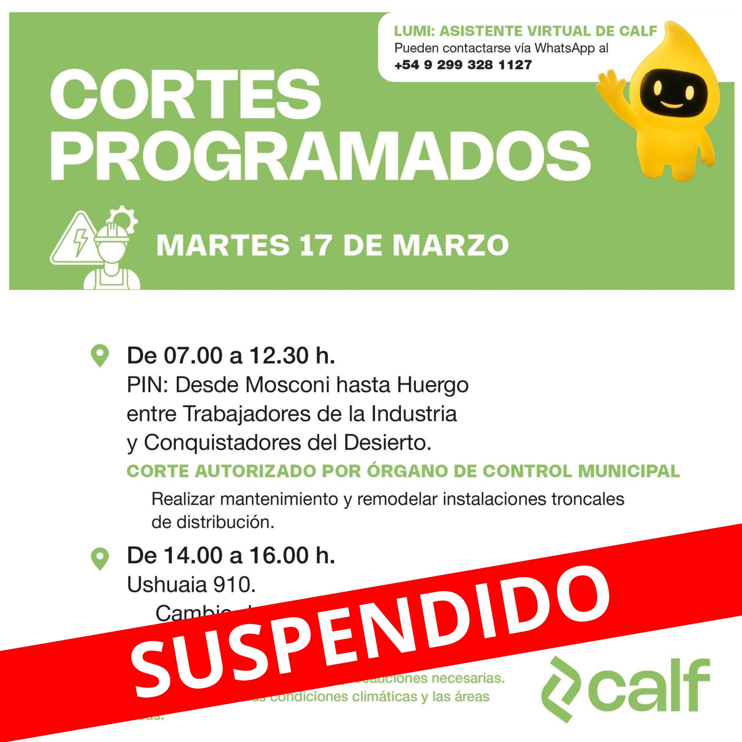 Lee más sobre el artículo Suspendido corte programado de hoy