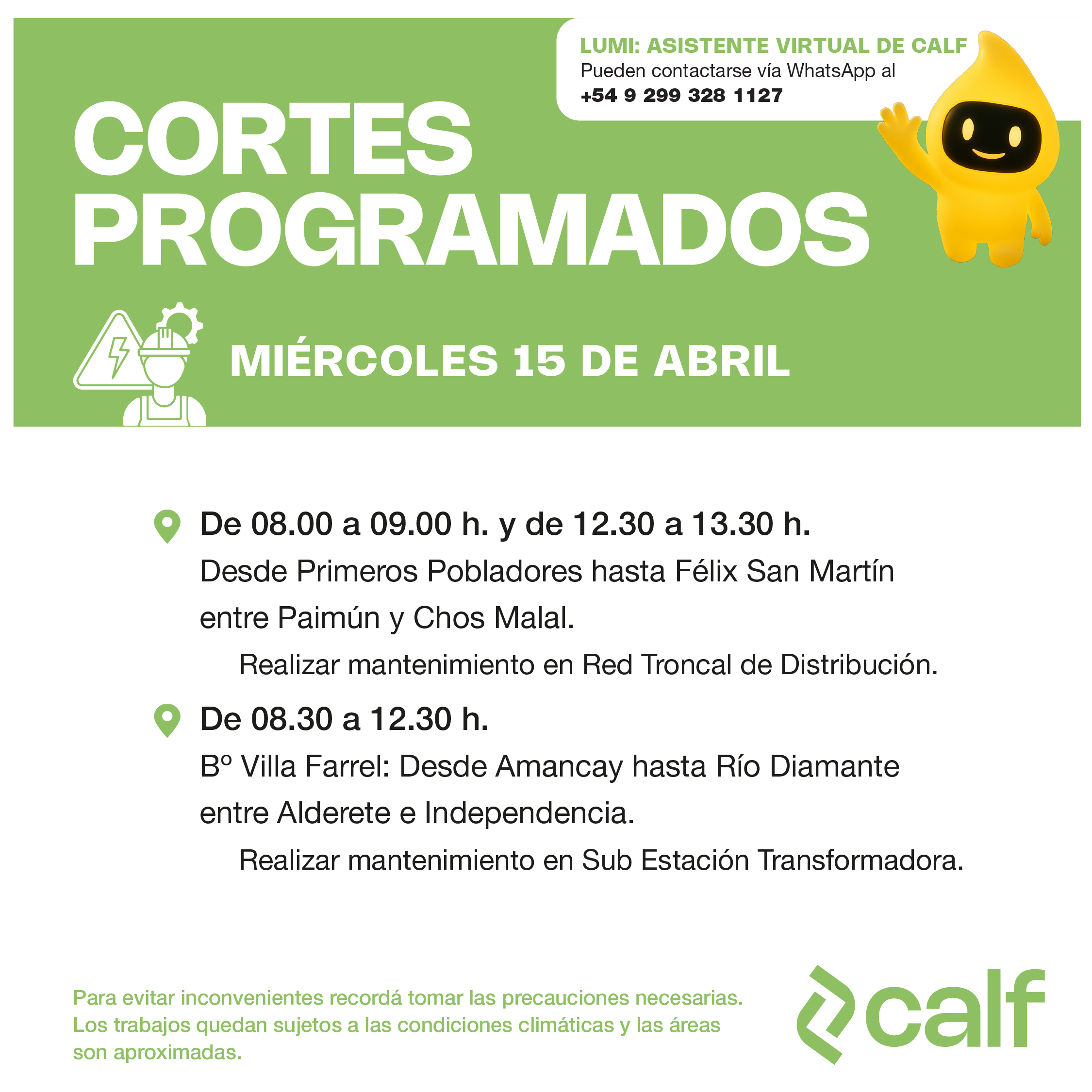 Lee más sobre el artículo Corte programado 15-04