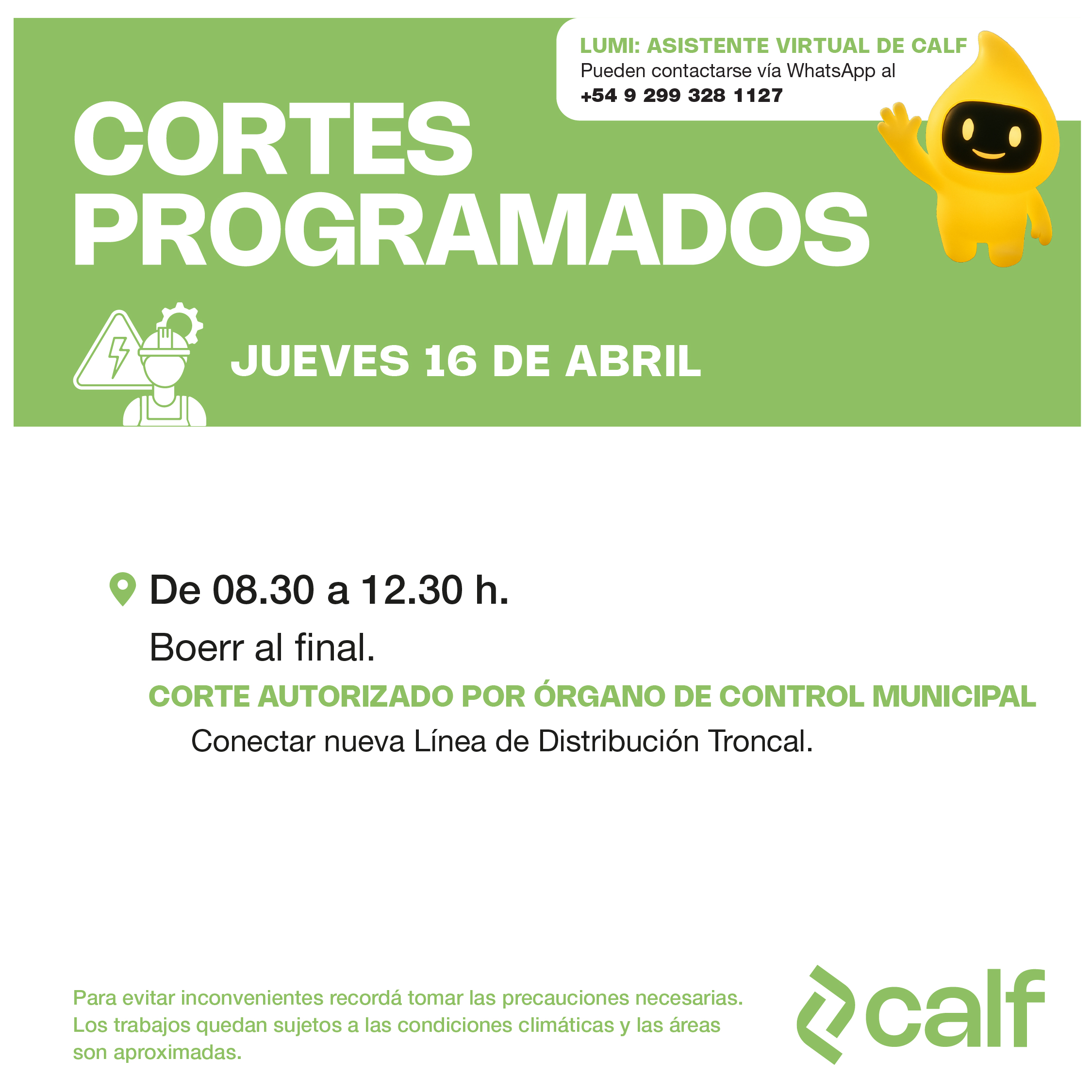 Lee más sobre el artículo Corte programado 16-04