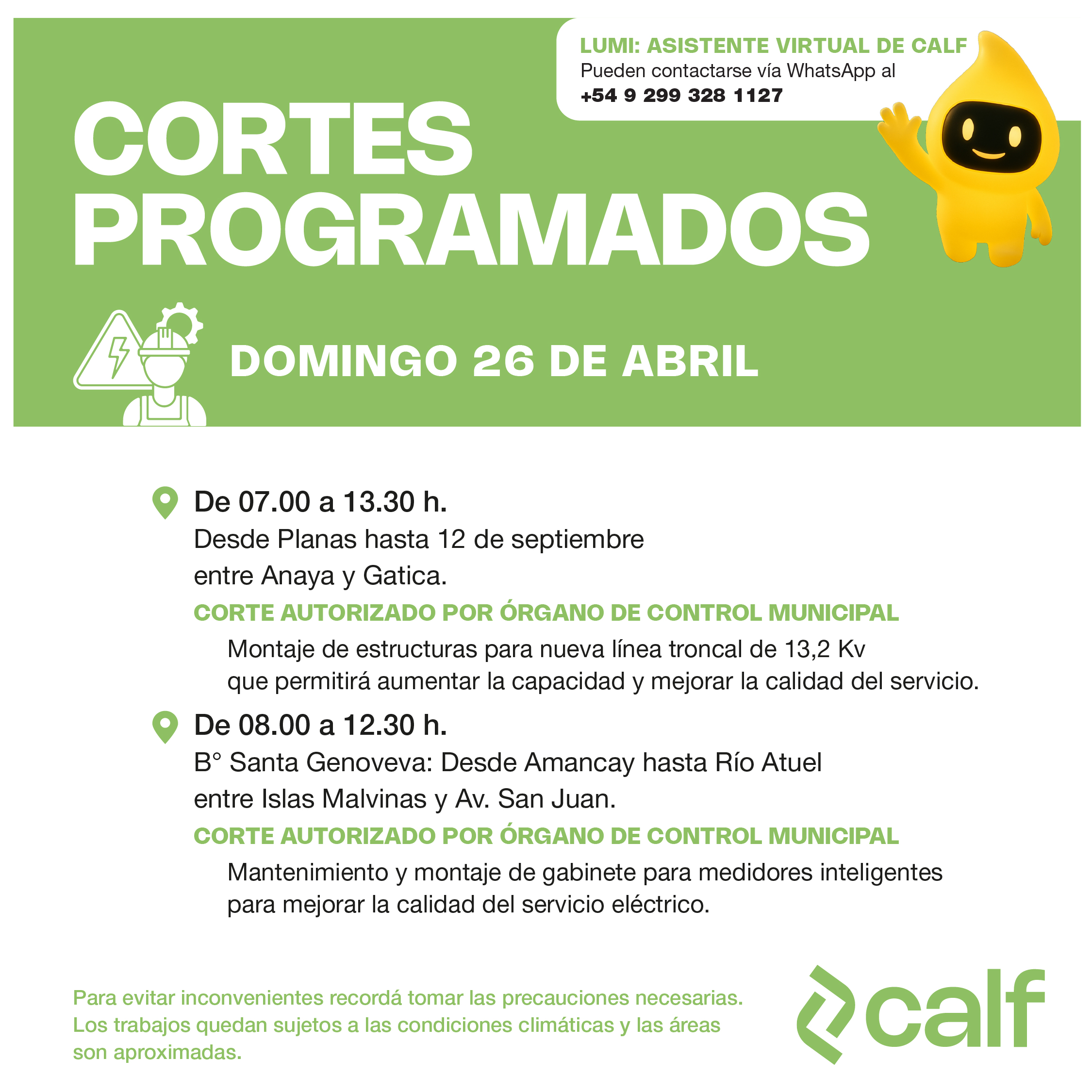 Lee más sobre el artículo Corte programado 26-04