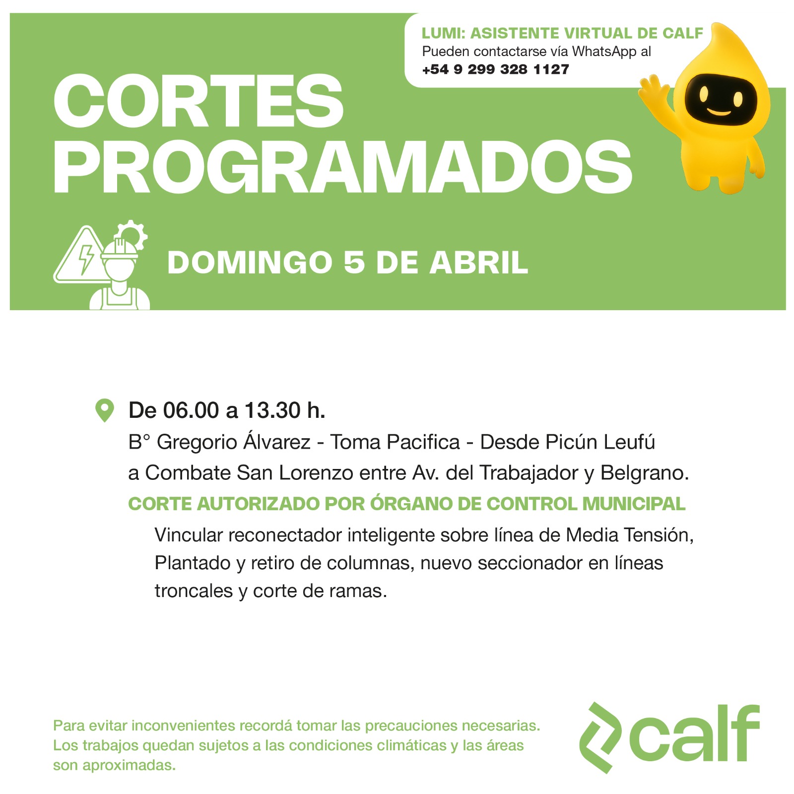 Lee más sobre el artículo Trabajos programados para el domingo 05-04