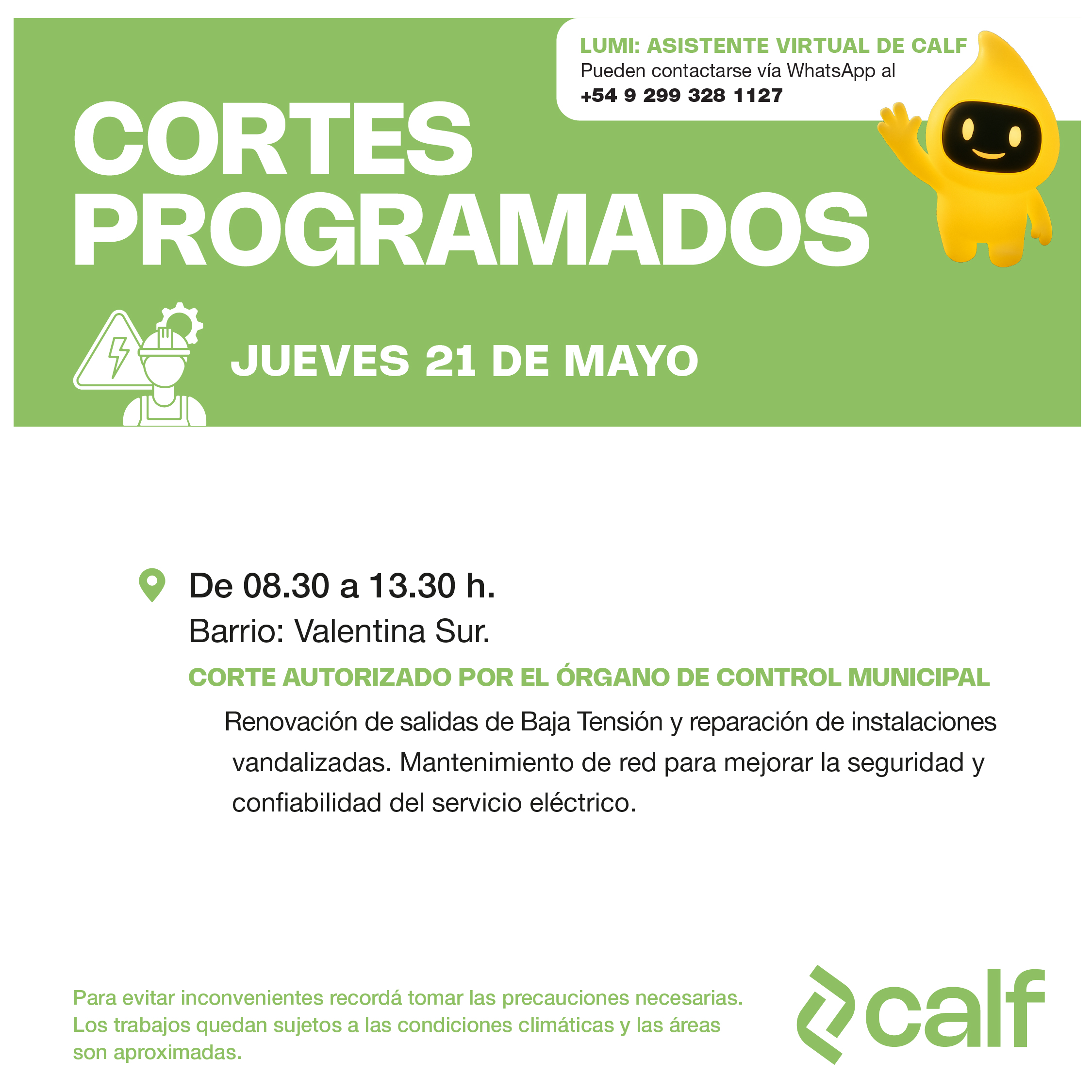 Lee más sobre el artículo Trabajos programados para el jueves 21-05