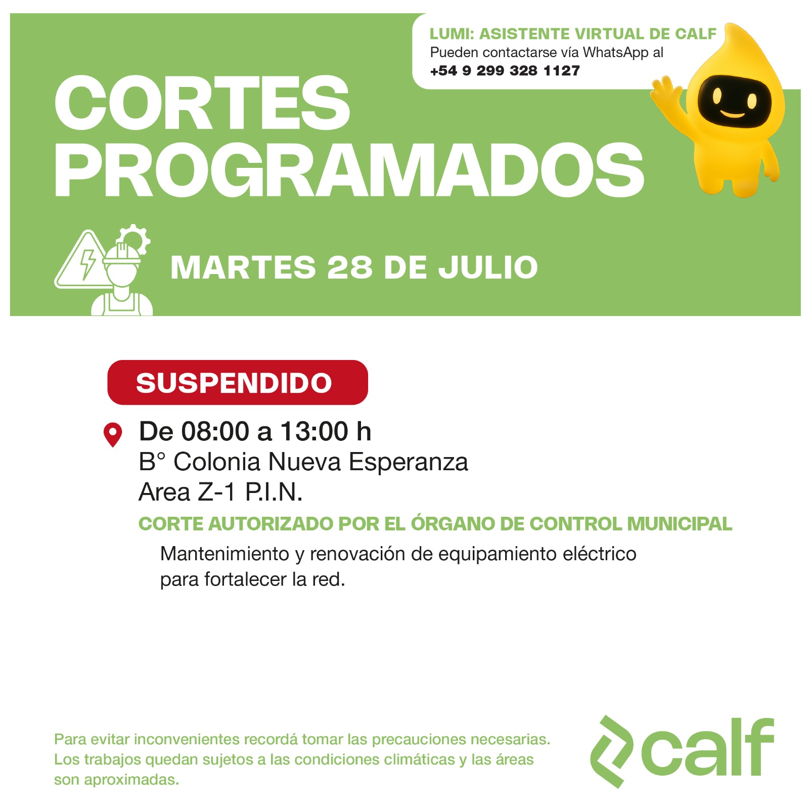 Lee más sobre el artículo Corte programado suspendido