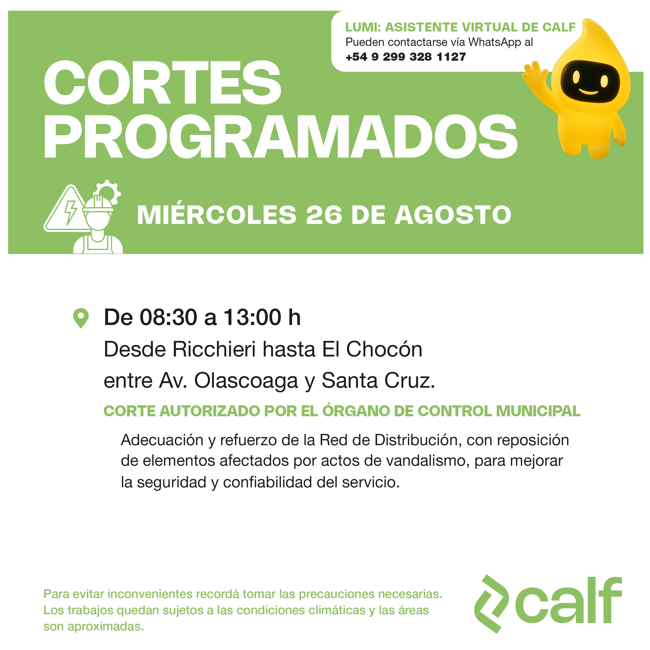 Lee más sobre el artículo Corte programado 26-08