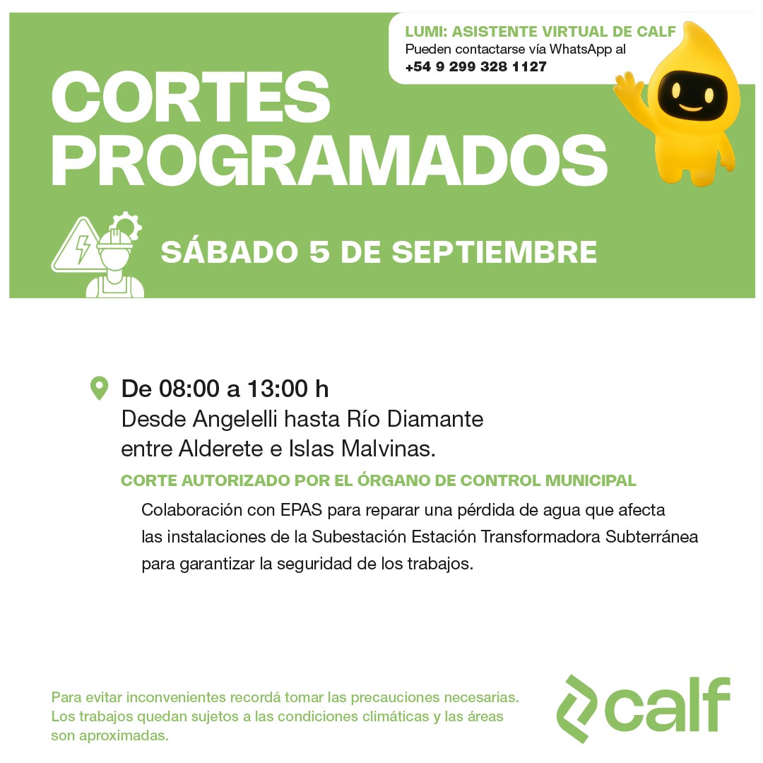 Lee más sobre el artículo Obras programadas para este sábado 5 de septiembre