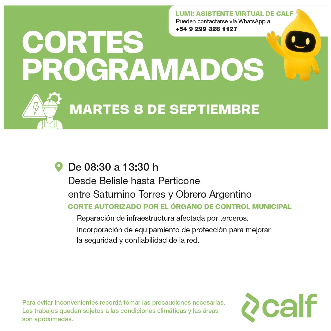 Lee más sobre el artículo Trabajos programados para este martes 8-09