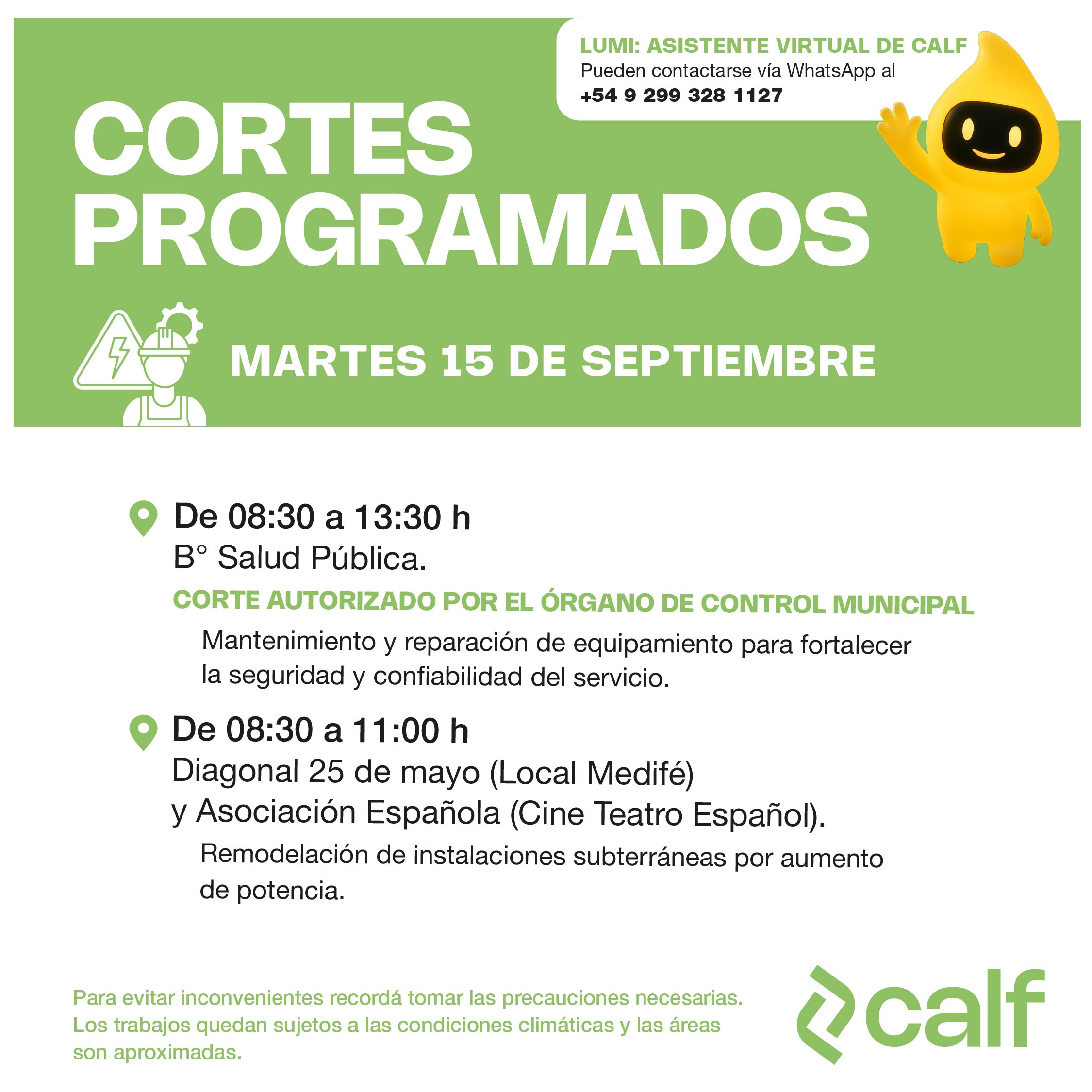 Lee más sobre el artículo Corte programado 15-09