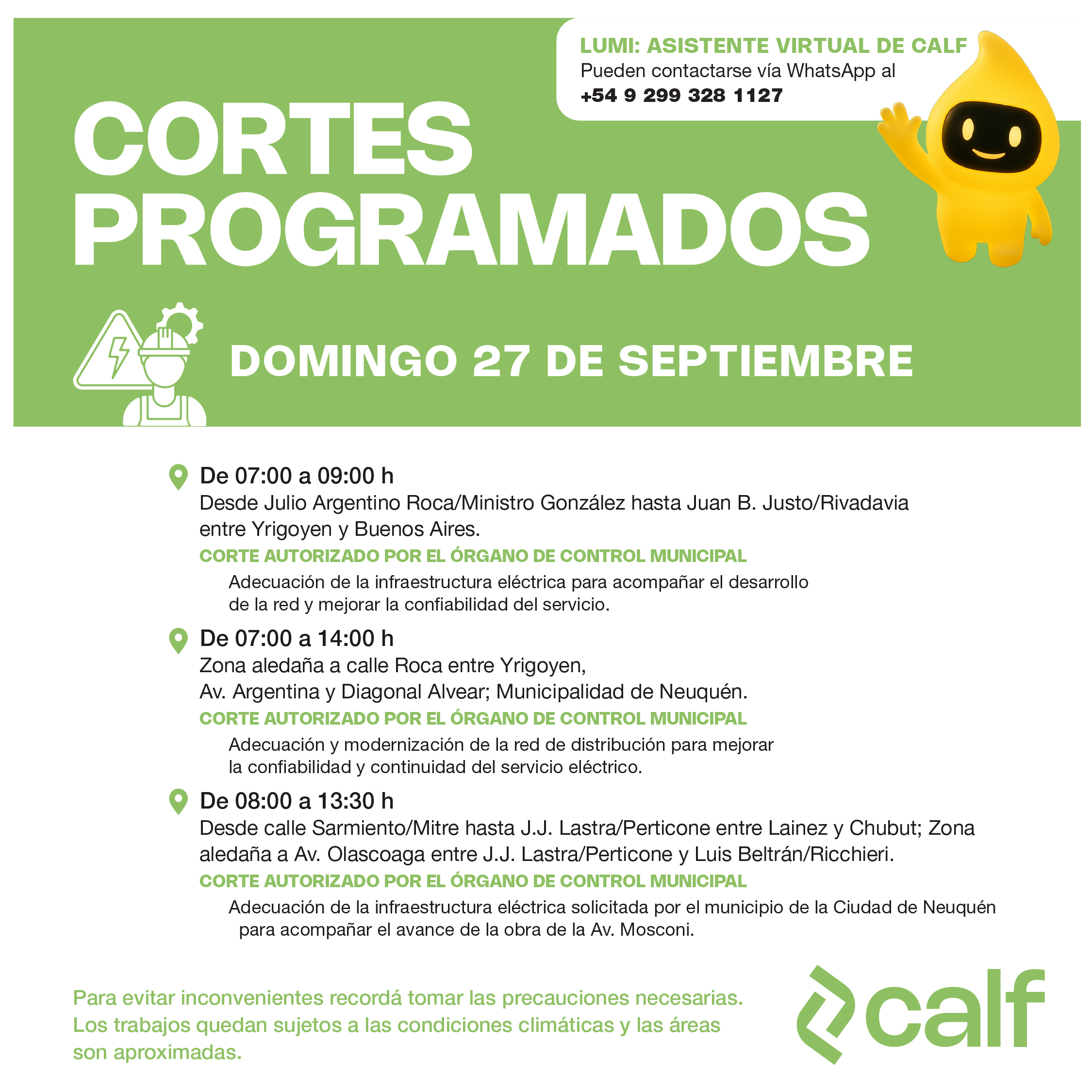 Lee más sobre el artículo Trabajos programados 27-09