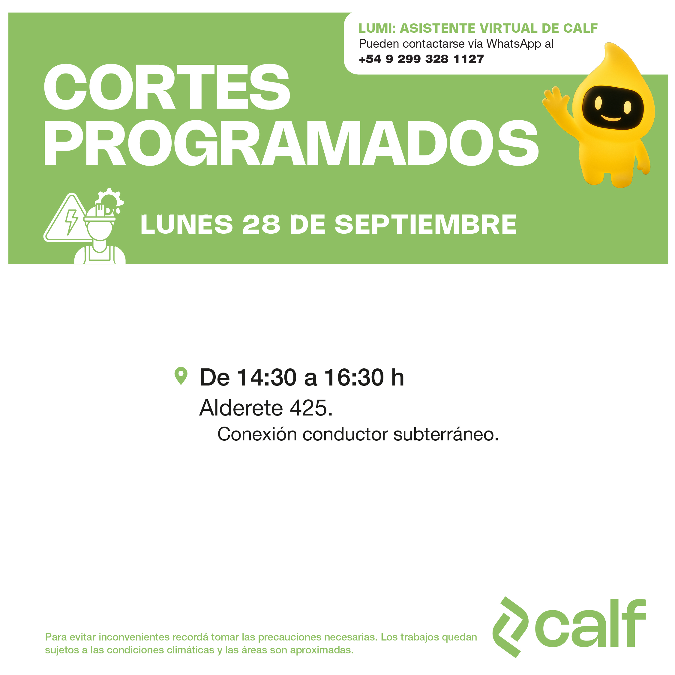 Lee más sobre el artículo Trabajos programados 28-09