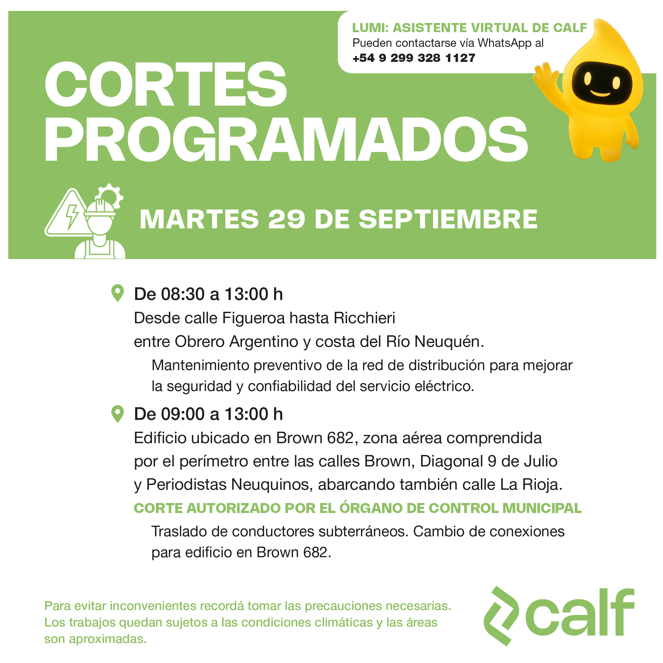 Lee más sobre el artículo Trabajos programados 29-09