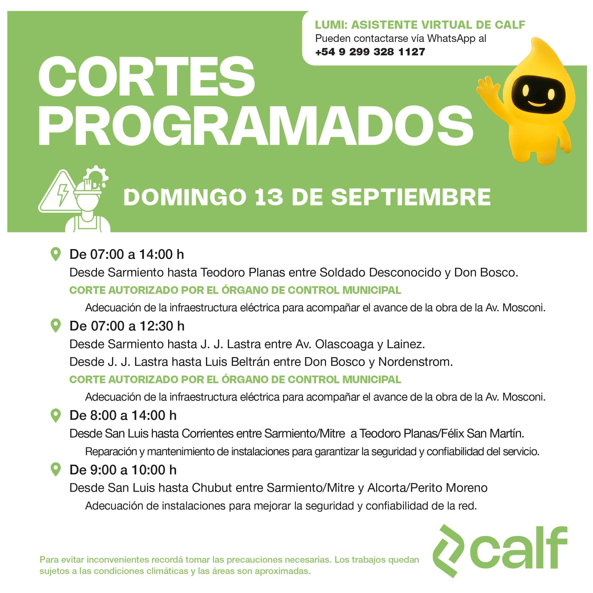 Lee más sobre el artículo Corte programado 13-09