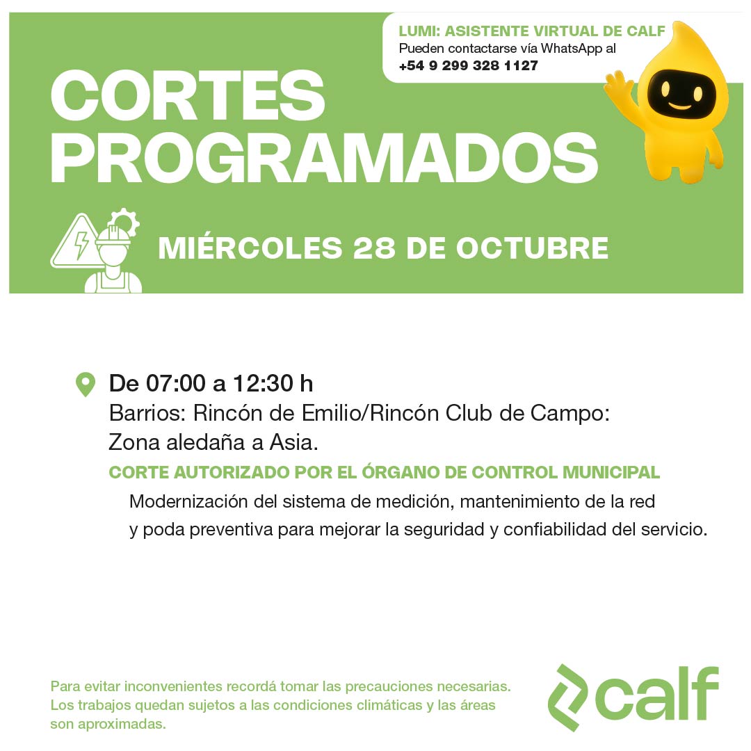 Lee más sobre el artículo Corte programado 28-10