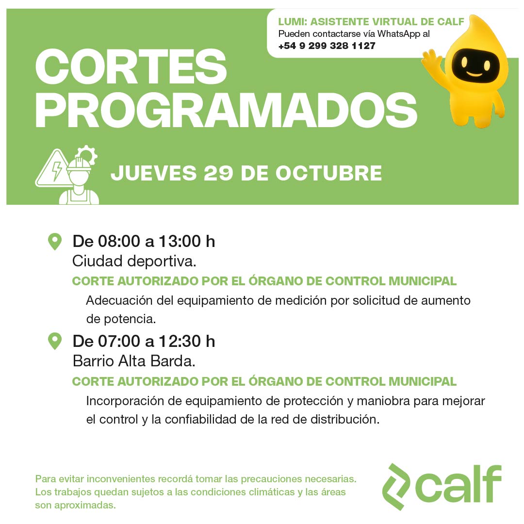 Lee más sobre el artículo Corte programado 29-10